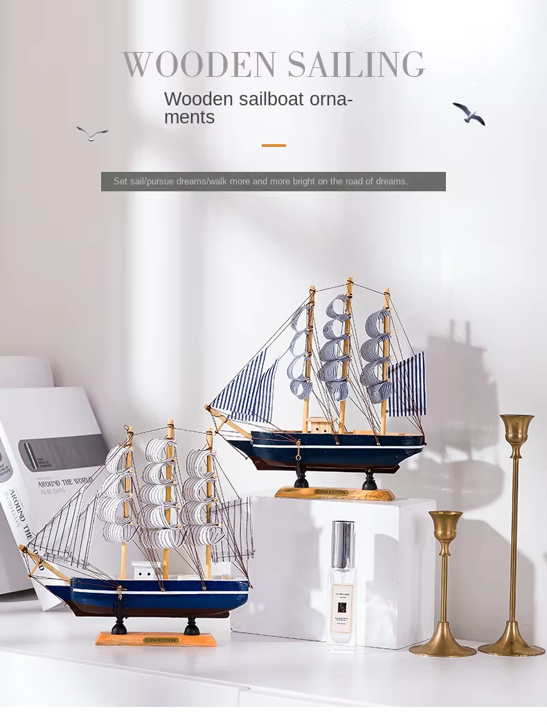 Royaleva Nordic Wooden Sailboat Sculpture - LED Lit Decor Piece, Battery-Powered