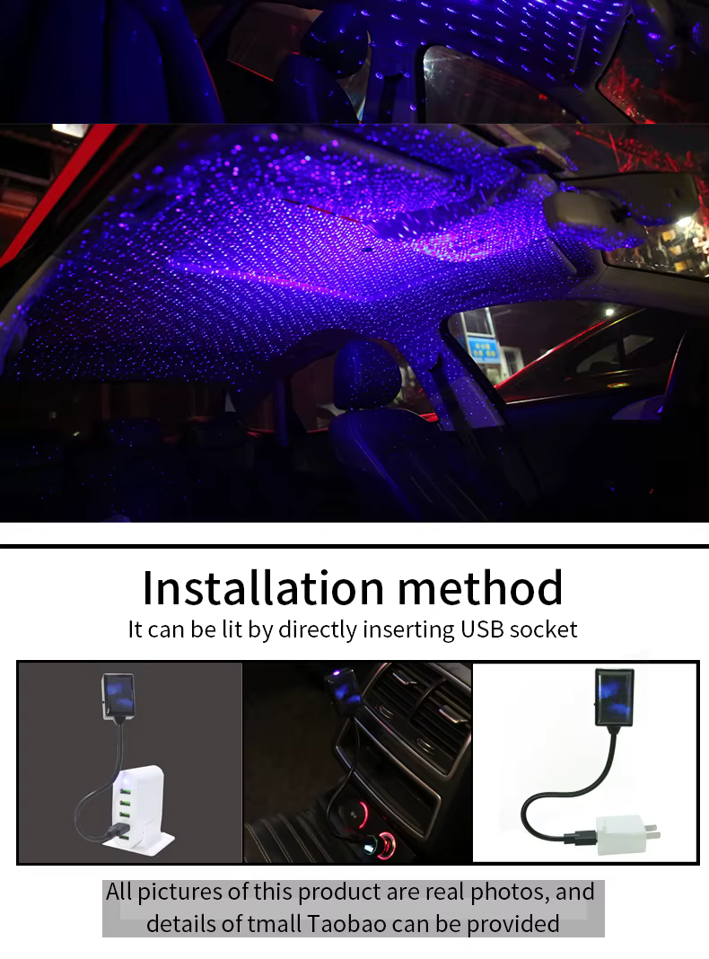 Royallure Car Roof Starry LED Interior Light – USB Flexible Ambient Lighting for Parties & Travel