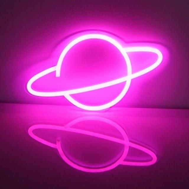 RoyaleGlow LED Neon Sign - "Good Vibes" Bright Pink LED Wall Light - PLANET - 35.5*20cm