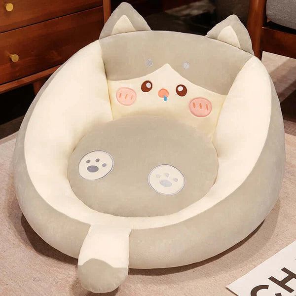 Royaleva Cartoon Cat Floor Cushion - Soft Plush Stuffed Tatami Sofa Pillow - Gray / 50x30cm