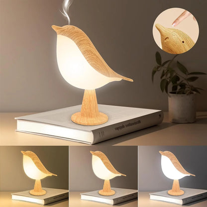 Touch-Control Wooden Bird Night Light - Rechargeable LED Bedside Lamp - Default Title