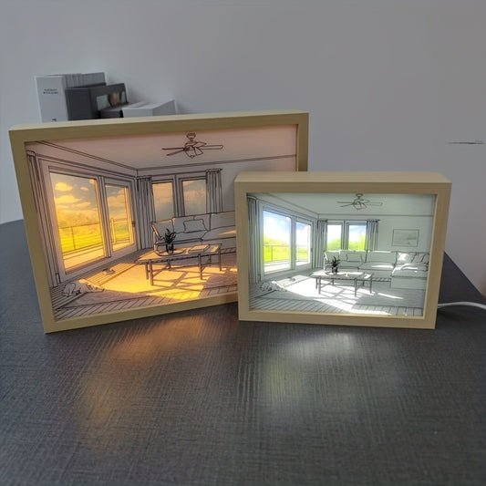 LED lighting painting with USB power, adjustable 3-color luminous frame for living room and bedroom décor.