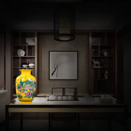 Royelux Jingdezhen Yellow Peacock Ceramic Vase – A Statement of Timeless Elegance