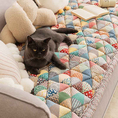 Pawelux Garden Chic Cotton Couch Protector Cover - Scratch-Resistant Sofa Shield for Pet Owners, Handmade with Non-Slip Bottom