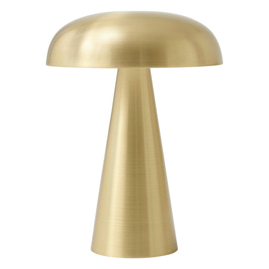 Rechargeable cordless mushroom-shaped LED table lamp with touch control and three brightness levels, perfect for indoor decor.