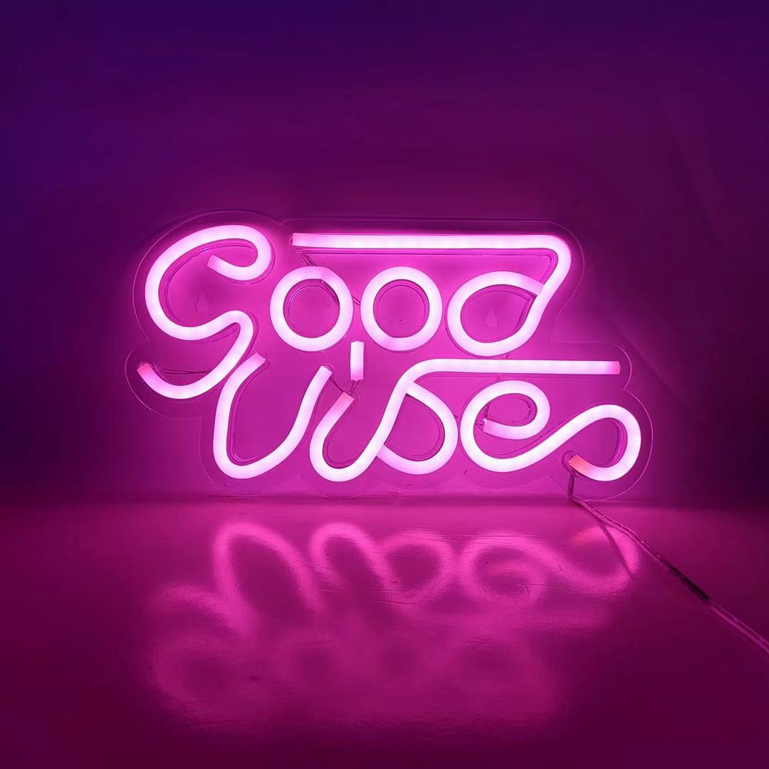 RoyaleGlow LED Neon Sign - "Good Vibes" Bright Pink LED Wall Light - GOODVIBES - 33*18cm