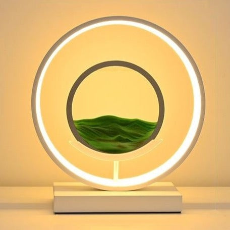 Enchanting Horizon Sand Art LED Lamp - Ambient Tabletop Light for Home Decor - White / Lush Green