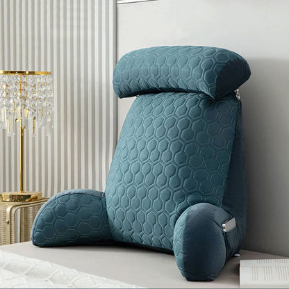 Luxora Pillow with Arms & Adjustable Headrest - Quilted Backrest Support - Blue