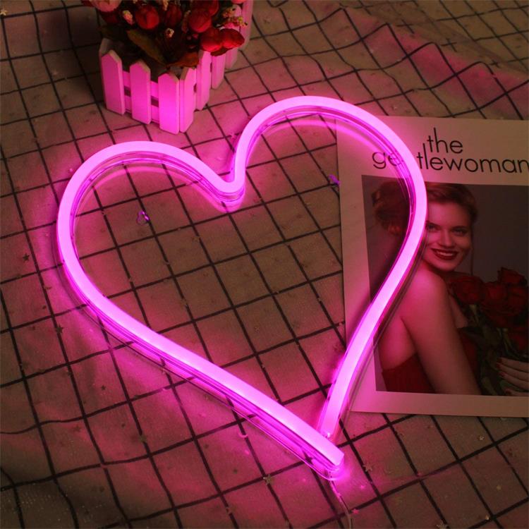 RoyaleGlow LED Neon Sign - "Good Vibes" Bright Pink LED Wall Light - HEART - 34*32cm