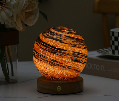 Royallure Glass Moon Sphere - Mesmerizing Lunar Lamp for Tranquil Ambiance - Amber Bubble / 14cm / 5.5" / Tri-color dimmable (White&Warm&Natural)