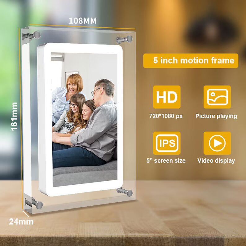 Royaleva Motion Video Frame – Acrylic Digital Display, Customizable & Rechargeable