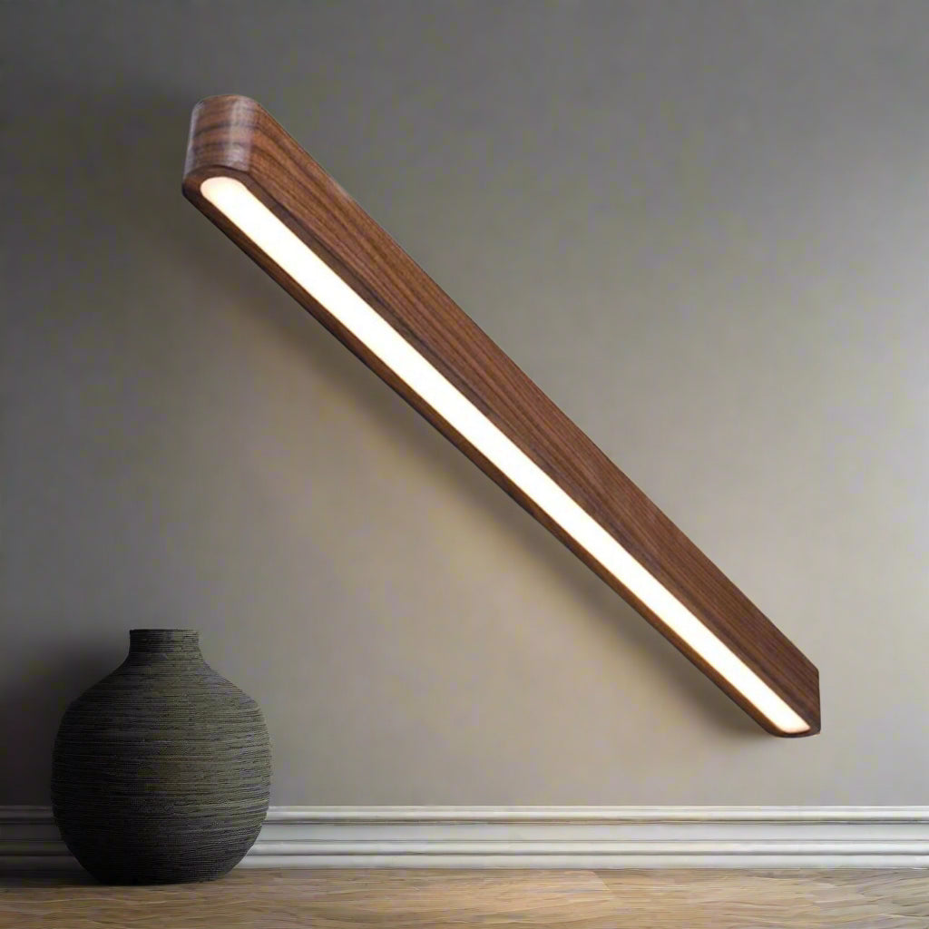 RoyaleGlow Nordic-Inspired Solid Wood Linear Wall Lamp - 12W LED Lighting - Black Walnut