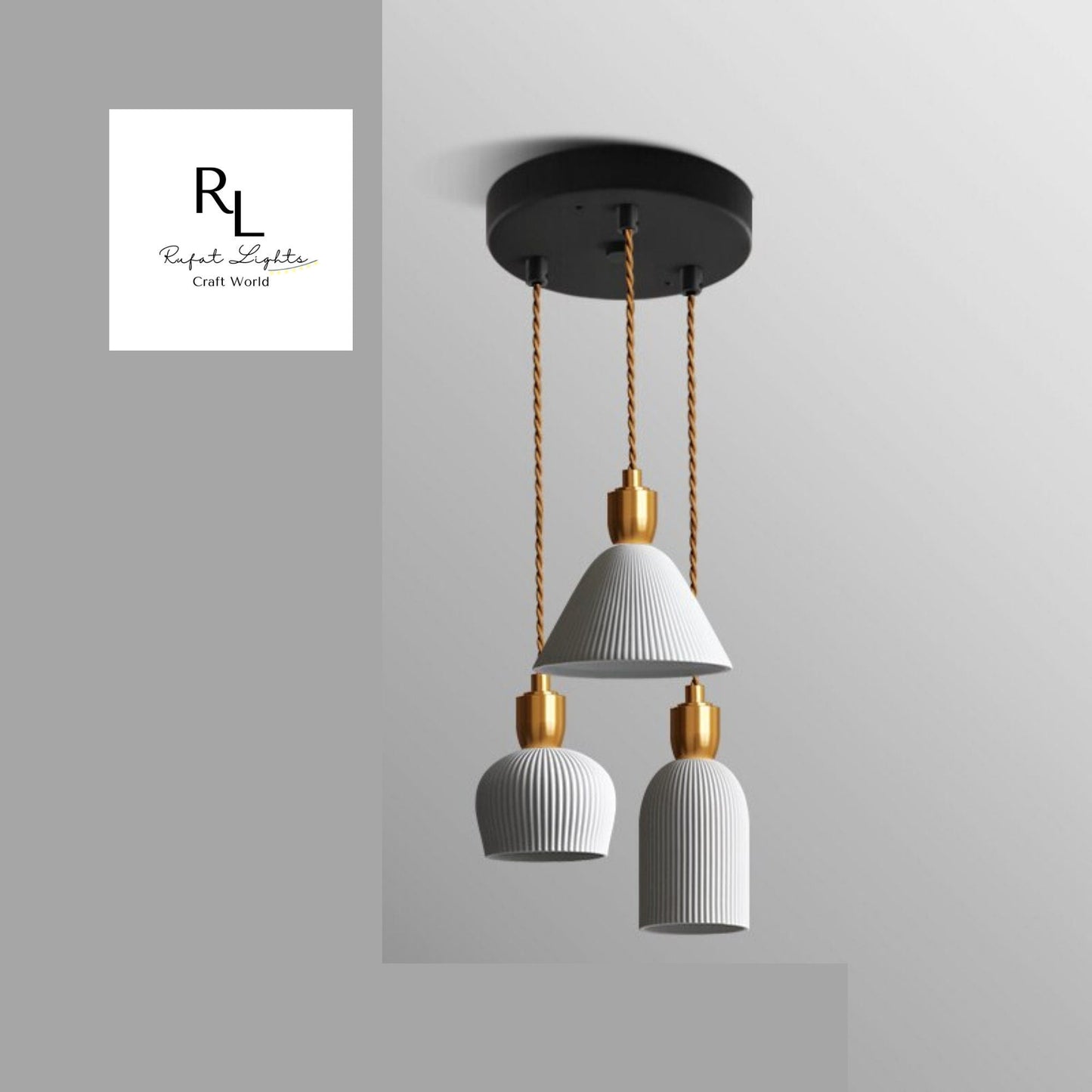 RoyaleGlow Elegant Ceramic Hanging Chandelier with Plug-In Pendant Light - ABC / Hardwired