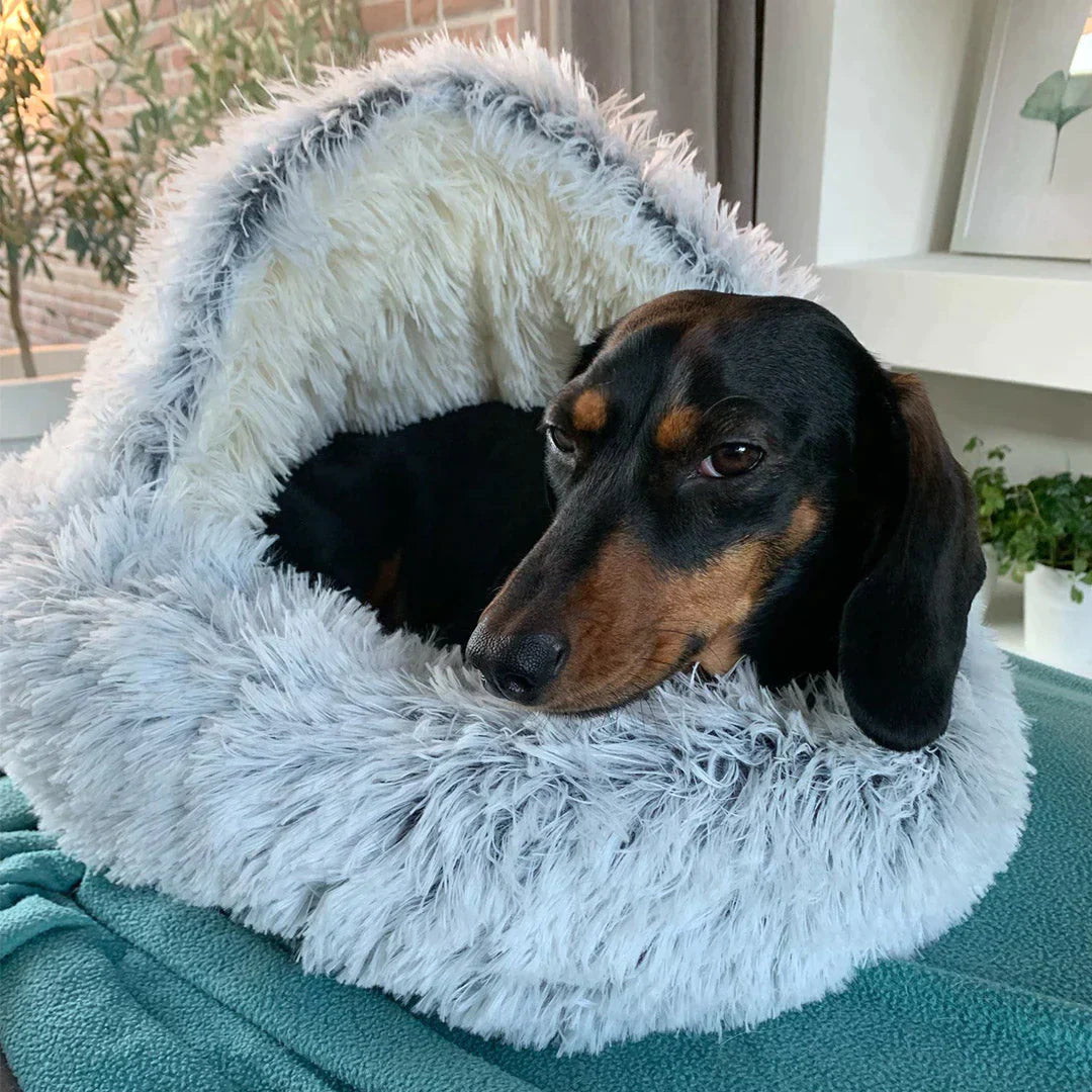 FurLuxe CozyNest Anxiety Relief Pet Bed for Small Dogs - Self-Warming Faux Fur Design, Machine Washable