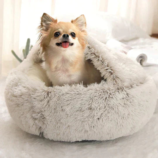 FurLuxe CozyNest Anxiety Relief Pet Bed for Small Dogs - Self-Warming Faux Fur Design, Machine Washable