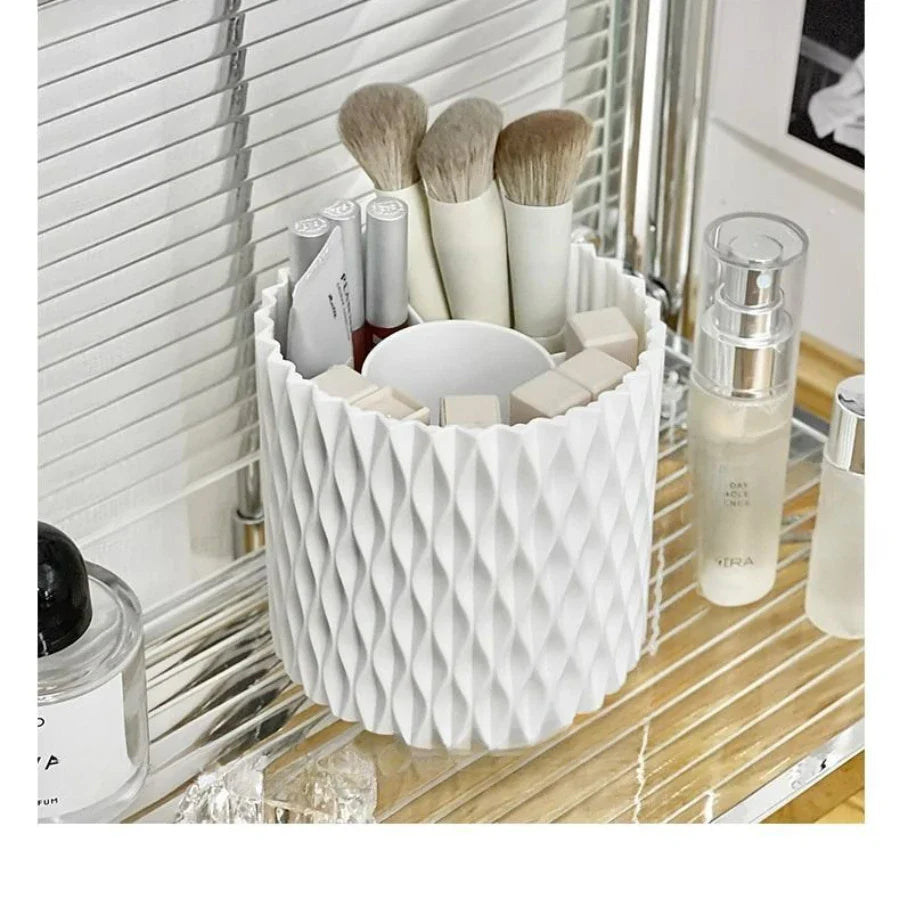 Royallure Rotating Makeup Brush Organizer - Space-Saving Vanity Storage Solution