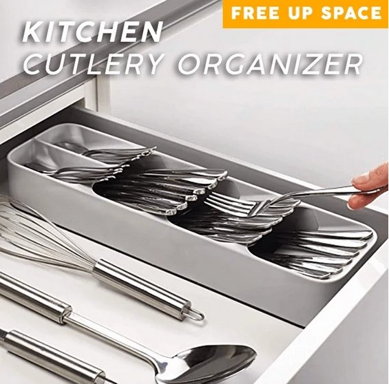 Royallure Compact Kitchen Cutlery Organizer with Layered Design & Easy Identification Icons