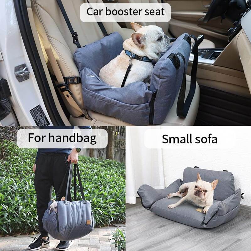 Pawelux Waterproof Dog Car Booster Seat with Storage Pockets - Comfortable & Safe Travel Solution for Pets