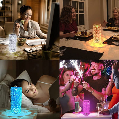 Royallure Crystal LED Table Lamp - Romantic Night Light with 3D Effect and Touch Control