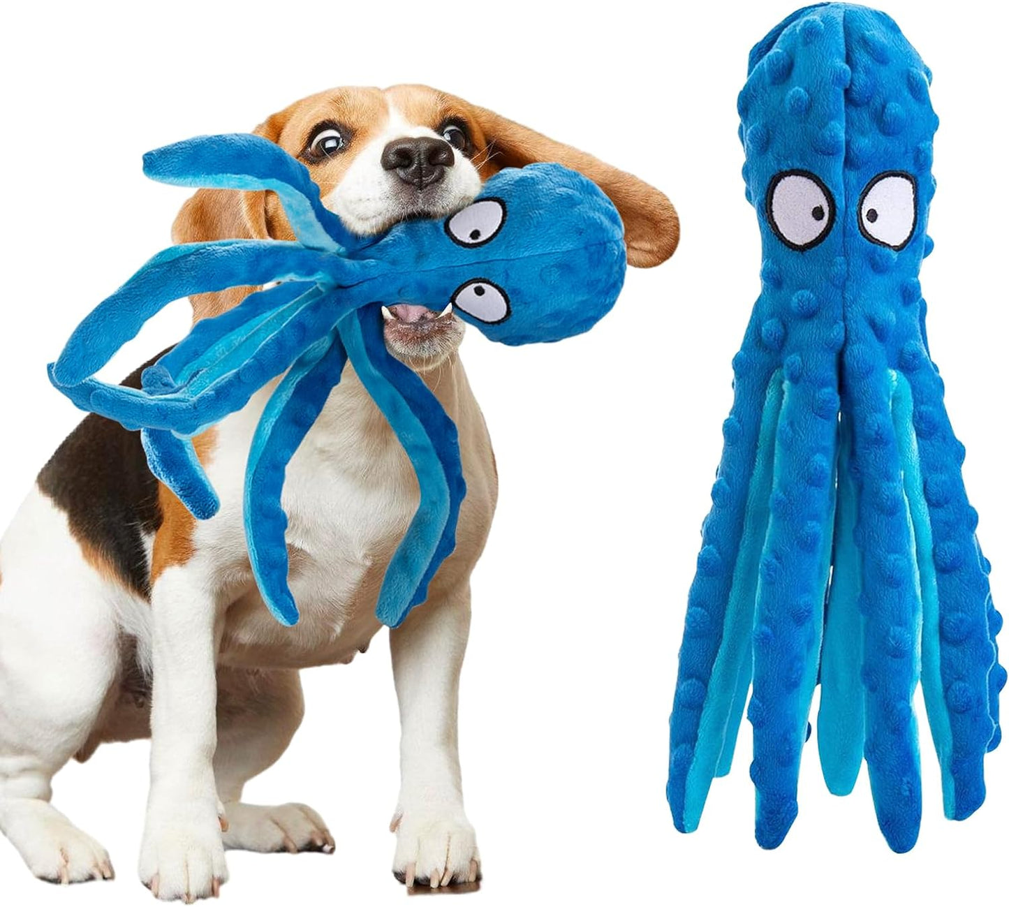 Furora No Stuffing Squeaky Octopus Dog Toy - Interactive Plush with Crinkle Tails for Small to Large Dogs