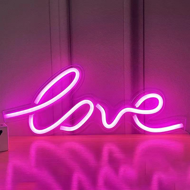 RoyaleGlow LED Neon Sign - "Good Vibes" Bright Pink LED Wall Light - LOVE - 45*17.5cm