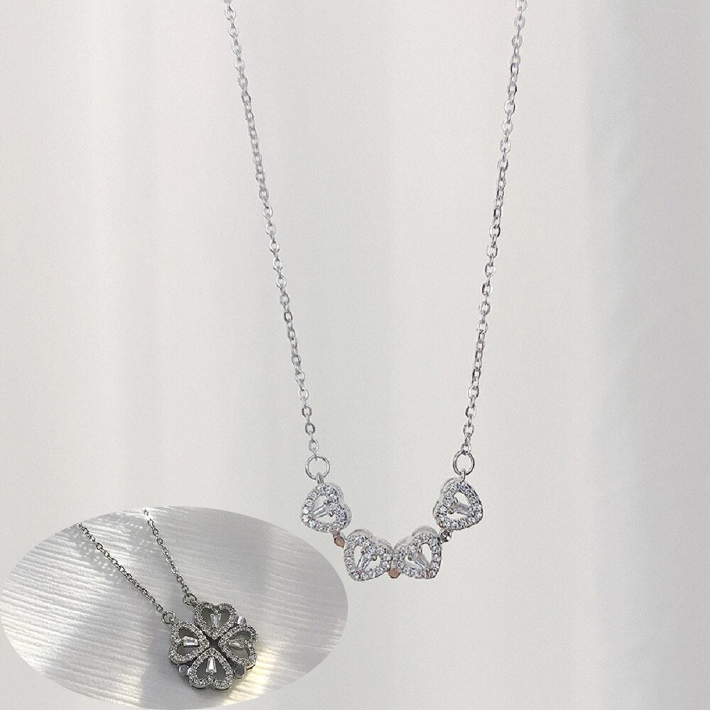 Royallure Four-Leaf Clover Heart Necklace - Unique Magnetic Jewelry Gift for Love and Luck