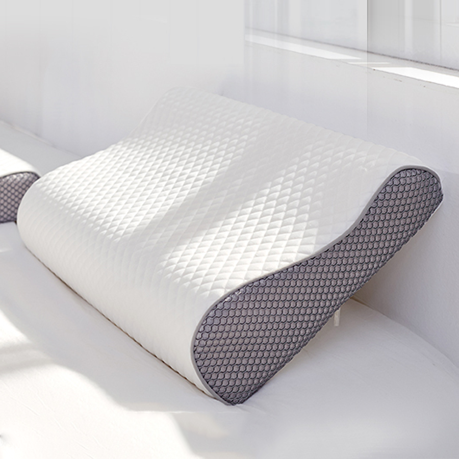 Lumora Memory Foam Pillow - Contoured Ergonomic Design with Bamboo Cover - White Gray