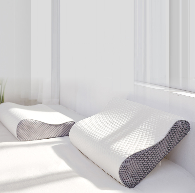 Lumora Memory Foam Pillow - Contoured Ergonomic Design with Bamboo Cover - White Gray