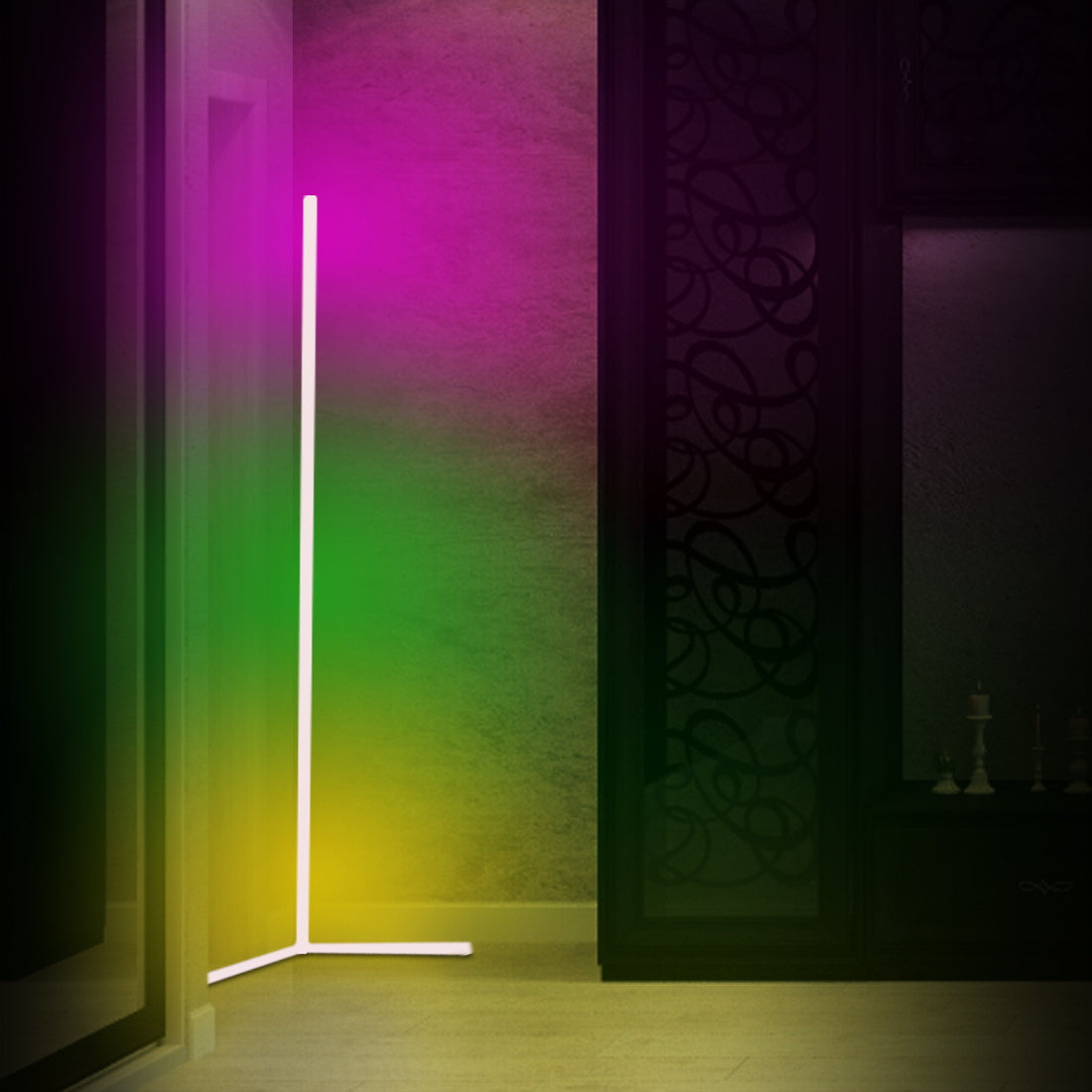 Royaleva Luminance LED Corner Floor Lamp - RGB Smart Control, 16M Colors, Music Sync - RGB / Black