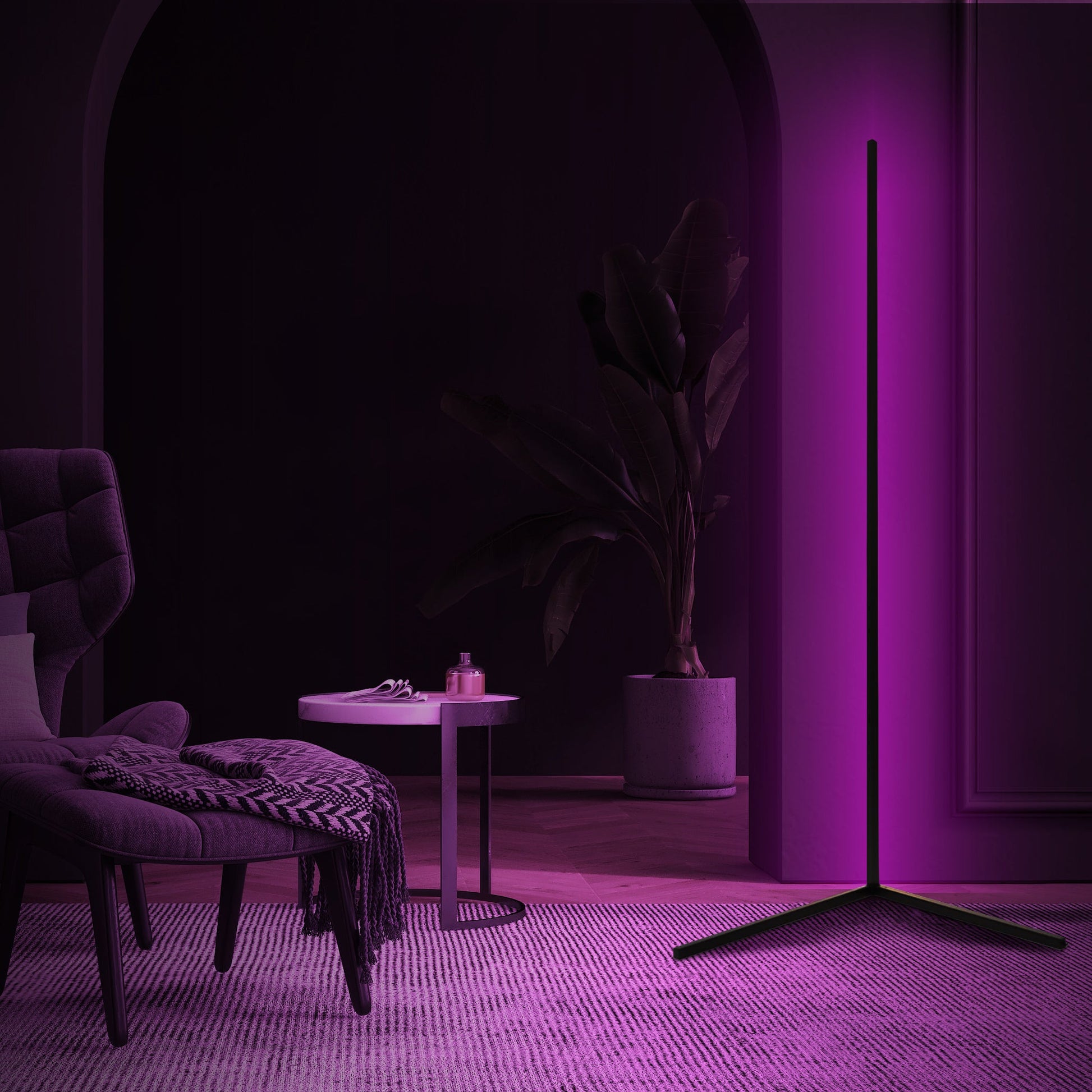 Royaleva Luminance LED Corner Floor Lamp - RGB Smart Control, 16M Colors, Music Sync - RGB / Black