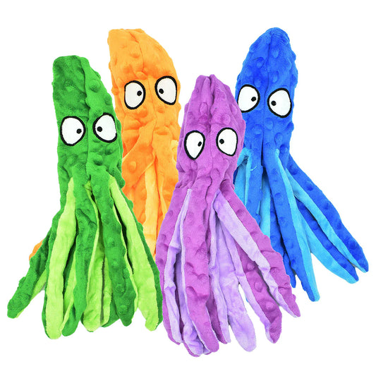 Furora No Stuffing Squeaky Octopus Dog Toy - Interactive Plush with Crinkle Tails for Small to Large Dogs