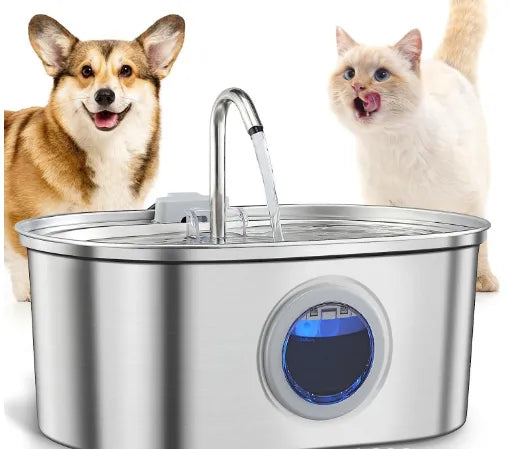 Pawelux Ultra-Quiet Stainless Steel Pet Water Fountain with Triple Filtration System - 3.2L Capacity for Cats and Dogs