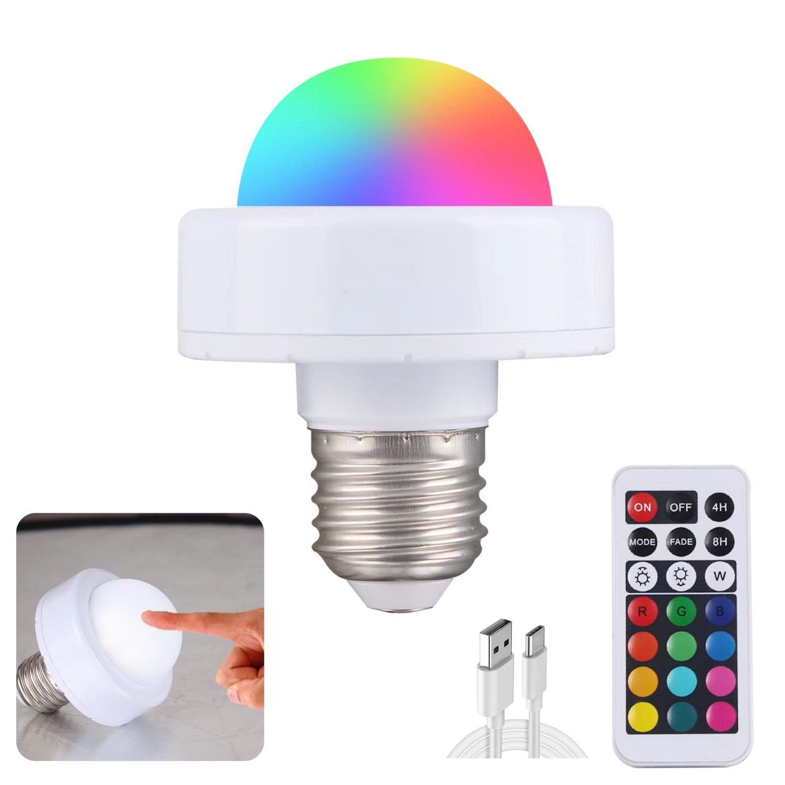 RoyaleGlow Rechargeable LED Light Bulb - Remote Control, Touch-Activated, Multi-Color - E26