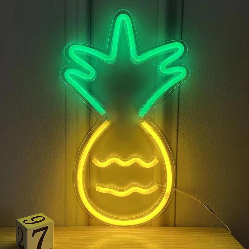 RoyaleGlow LED Neon Sign - "Good Vibes" Bright Pink LED Wall Light - PINEAPPLE - 43.5*25.5cm