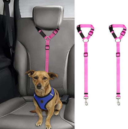 Pawellure Adjustable Headrest Dog Seat Belt - 2 Pack Tangle-Free Safety Restraint for Car Travel