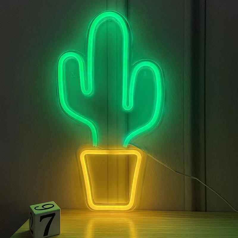 RoyaleGlow LED Neon Sign - "Good Vibes" Bright Pink LED Wall Light - CACTUS - 47*25.5cm