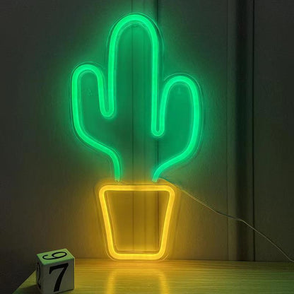 RoyaleGlow LED Neon Sign - "Good Vibes" Bright Pink LED Wall Light - CACTUS - 47*25.5cm