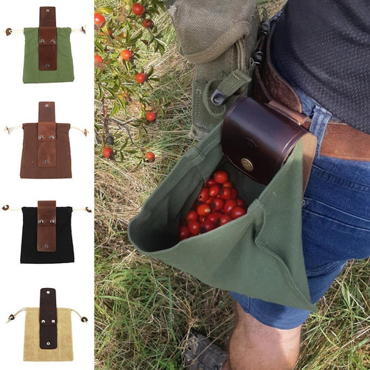 Royallure Vintage-Inspired Portable Foraging Backpack - Waxed Canvas & PU Leather, Collapsible Hiking Pouch for Outdoor Collecting