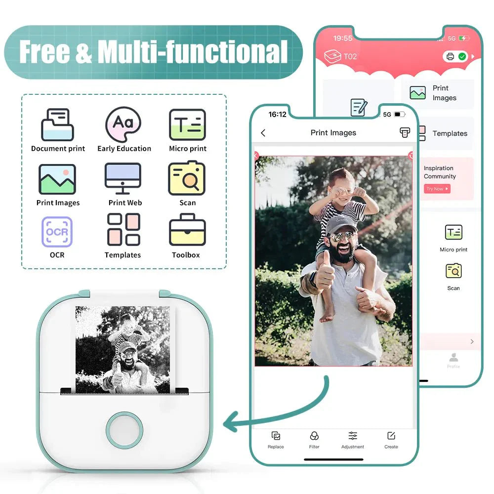 Royallure Mini Instant Printer for DIY Projects - Pocket-Sized Photo & Note Printer with App Support
