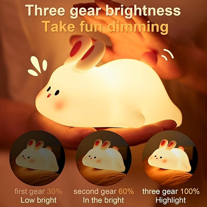 Big Face Rabbit Night Light Cute Bunny Gifts Silicone Squishy Rabbit Lamp Rechargeable Dimmable Animal Nightlight Baby Night Light for Nursery Breastfeeding Bedroom Living Room