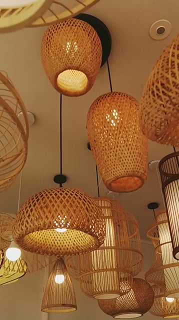 Royaleva Classic Bamboo Rattan Chandelier - Handmade Weaving Pendant Light