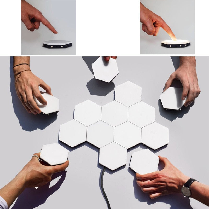 Royaleva Honeycomb Modular LED Wall Lamp - Touch-Sensitive, Customizable Light Panels - 3 Lights