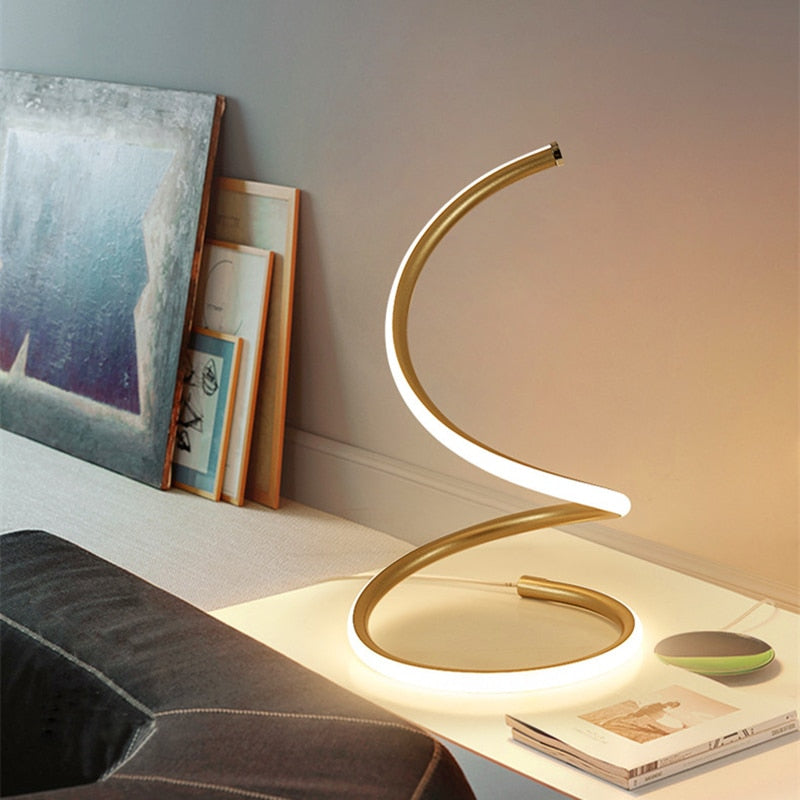 Royaleva Spiral LED Table Lamp - Modern Design with Built-in LED for Home Decor - Gold