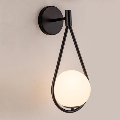 RoyaleGlow Elegant Metal Framed Glass Ball Wall Sconce - Modern Home Lighting - Black / Warm White