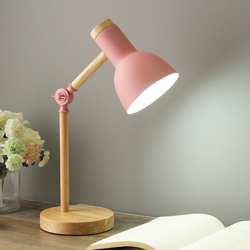 Royallure Wood Nordic Desk Lamp - Adjustable, Minimalist Design, E26/E27 Socket - Pink