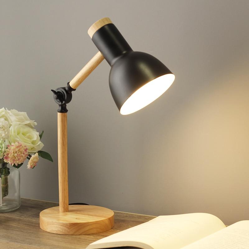 Royallure Wood Nordic Desk Lamp - Adjustable, Minimalist Design, E26/E27 Socket - Black