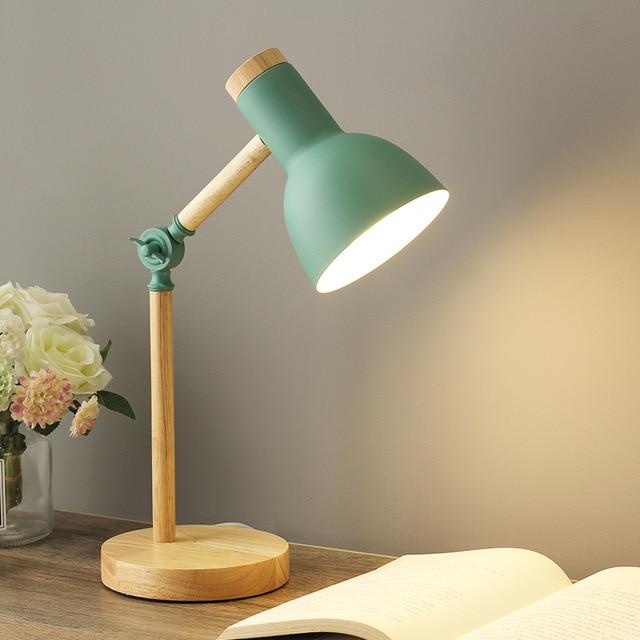 Royallure Wood Nordic Desk Lamp - Adjustable, Minimalist Design, E26/E27 Socket - Green