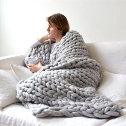 Royaleva Chunky Knit Blanket - Handwoven Cozy Comfort - Gray / Small(80x80cm)