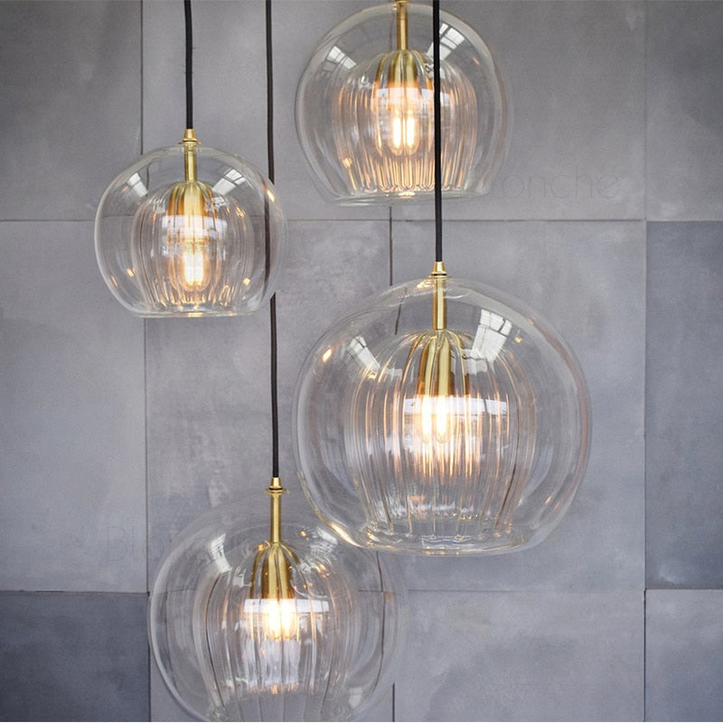 RoyaleGlow Elegant Glass Pendant Light Fixture - Modern Style & Warm Ambiance - 5.9 in / 15cm / Transparent