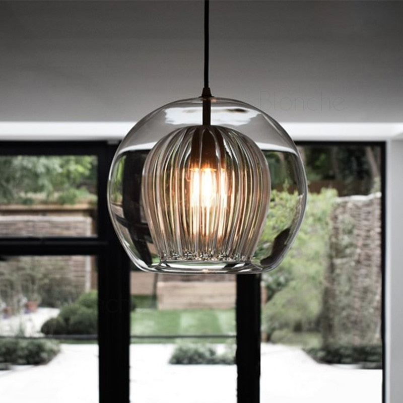 RoyaleGlow Elegant Glass Pendant Light Fixture - Modern Style & Warm Ambiance - 5.9 in / 15cm / Transparent